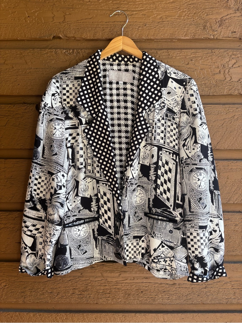 Vintage Platinum by Dorothy Schoelen Black & White Patterned Wearable Art Blazer